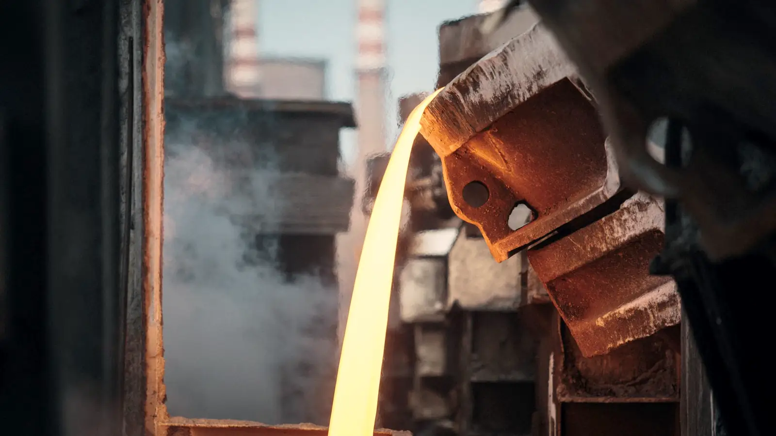 Molten steel being poured into a mould