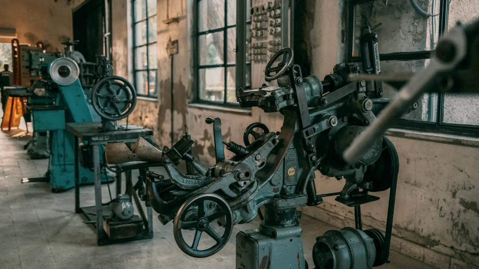An old machine shop with lathes